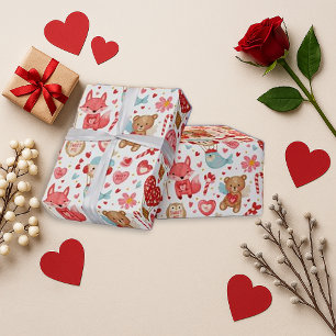 Papel De Presente Ursinho Valentim Coração Rosa Doce