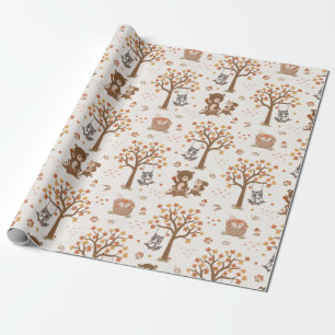Papel De Presente Ursinhos Bebês da Floresta Esquilos Guaxinim Chã d