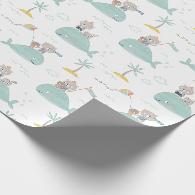 Papel De Presente Ursinhos bonitos viajando em branco-de-dorso da ba (Ponta)