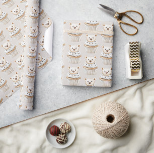 Papel De Presente Ursinhos de Aniversário com Cupcake de Creme