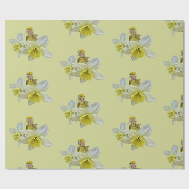 Papel De Presente Ursinhos de flores amarelas narciso bebê (Aberto)