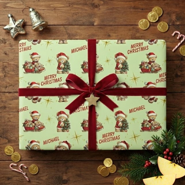 Papel De Presente Ursinhos de Natal Fofo e Texto (Criador carregado)
