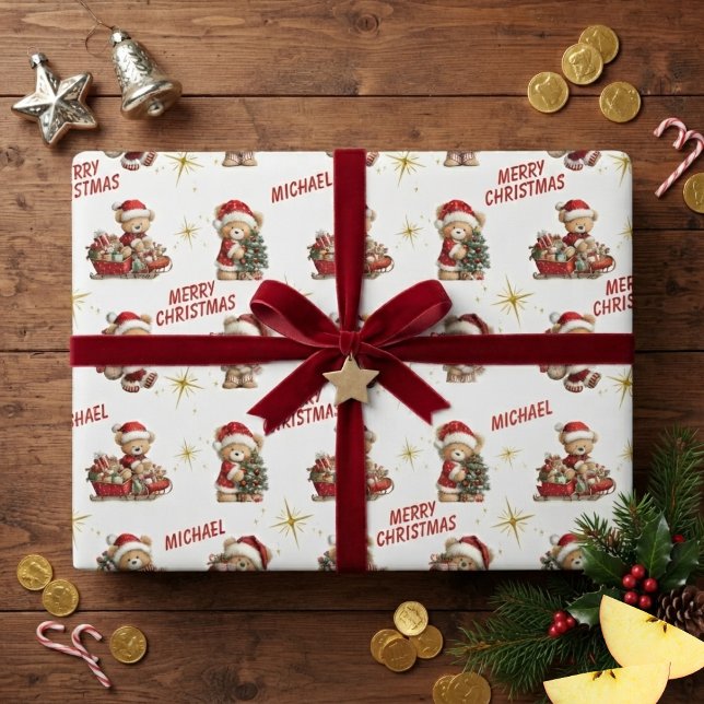 Papel De Presente Ursinhos de Natal Fofo e Texto (Criador carregado)