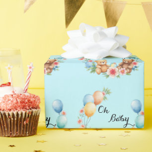 Papel De Presente Ursinhos e balões Chás de fraldas