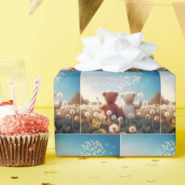 Papel De Presente Ursinhos em um Campo de Dente-de-Leão (Festa de aniversário)