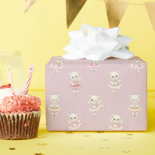 Papel De Presente Urso Bailarina Rosa Padrão Sem Costura