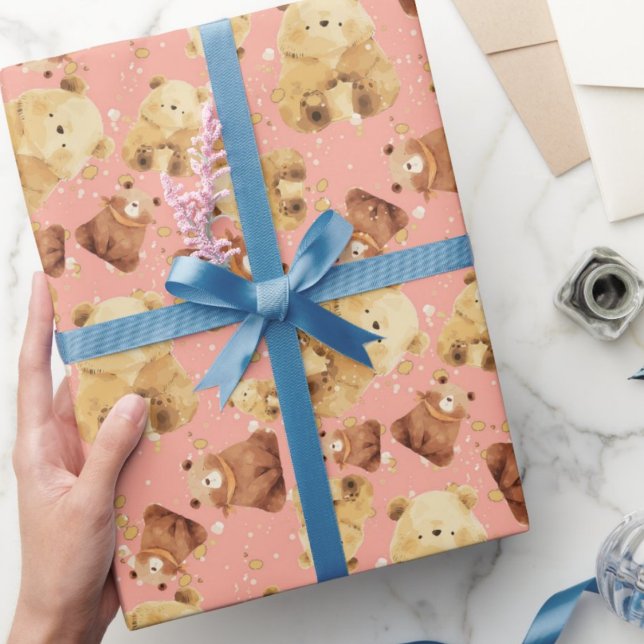Papel De Presente Urso Bebê Bonito Rosa (Criador carregado)