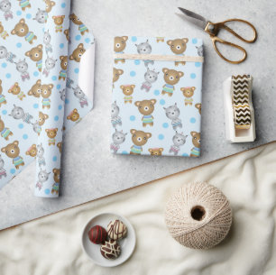 Papel De Presente Urso Bebê E Zebra, Padrão De Bolinhas