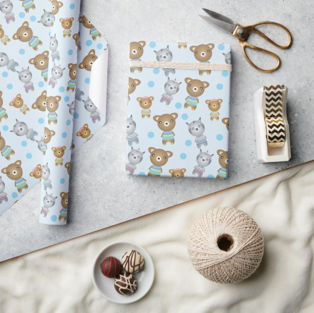 Papel De Presente Urso Bebê Fofo E Zebra (Artesanato)