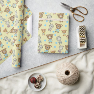 Papel De Presente Urso Bebê Fofo E Zebra
