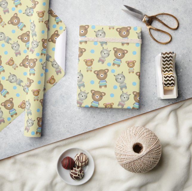 Papel De Presente Urso Bebê Fofo E Zebra (Artesanato)