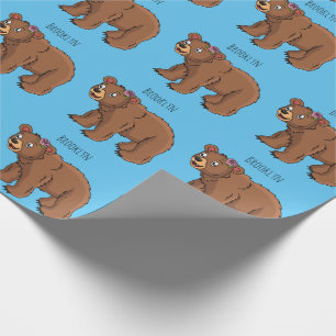 Papel De Presente Urso bonito com ilustração de desenho animado de