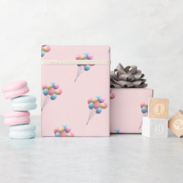 Papel De Presente Urso Bonito e Rapariga de Balões