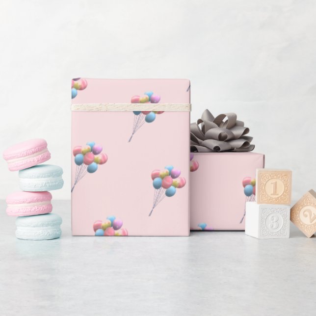 Papel De Presente Urso Bonito e Rapariga de Balões (Chá de bebê)