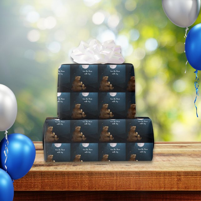 Papel De Presente Urso Bonito Sobre A Lua (Criador carregado)