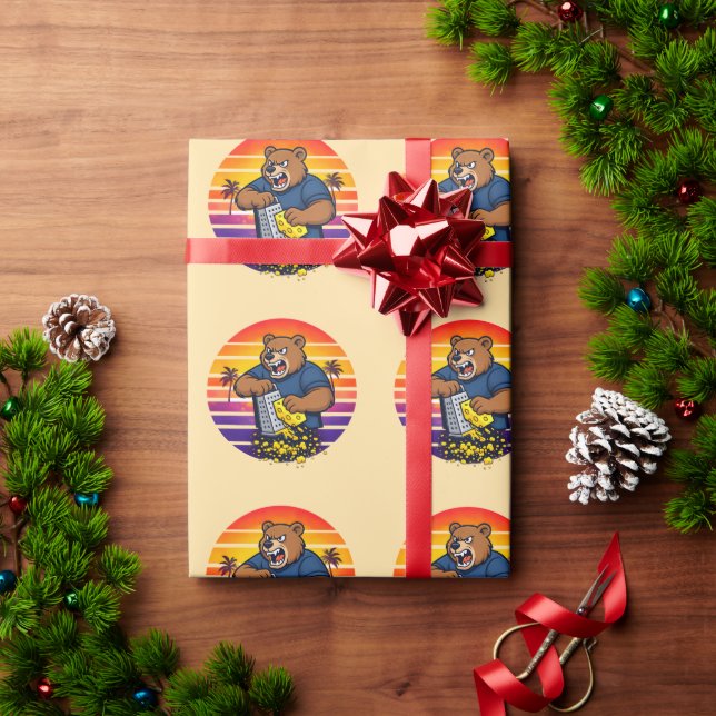 Papel De Presente Urso Bravo com Chapéu de Ralador de Queijo e Óculo (Presente de Natal)