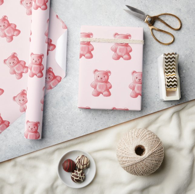 Papel De Presente Urso Cinzento Rosa-Cor-de-Água Personalizado (Artesanato)