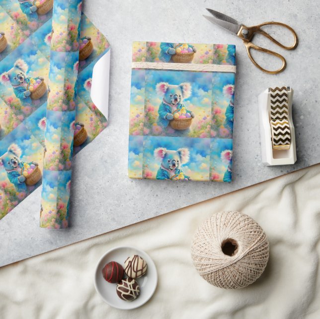 Papel De Presente Urso coala segurando uma cesta de ovos de Páscoa (Artesanato)