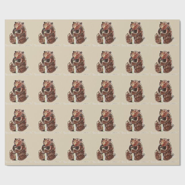 Papel De Presente Urso Contempla Hibernação (Aberto)