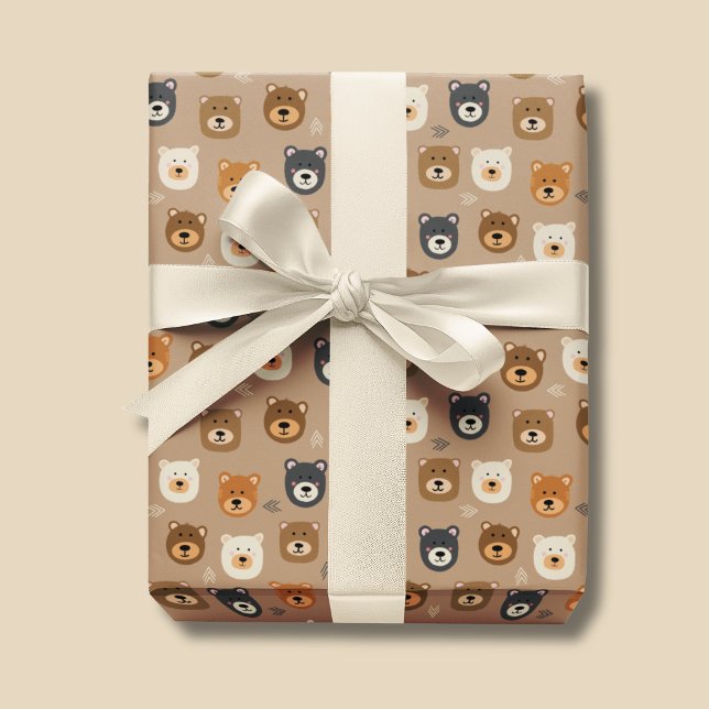 Papel De Presente Urso da floresta crianças fofas (Woodland bear cute kids wrapping paper, perfect for birthday and baby showers.)
