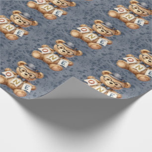 Papel De Presente Urso de Aguarela com Faixa de ANIVERSÁRIO