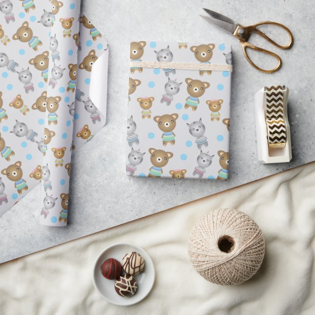 Papel De Presente Urso De Bebê Fofo E Zebra (Artesanato)
