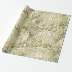 Papel De Presente Urso de berçário neutro Quarto Bege Padrão (2)