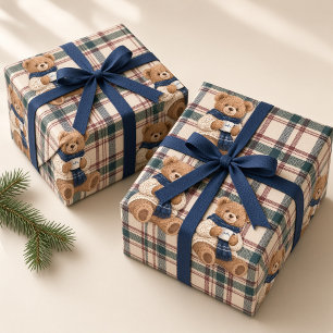 Papel De Presente Urso de Inverno de Xadrez de Casa de Campo de Esqu