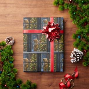 Papel De Presente Urso de Natal decorando uma árvore
