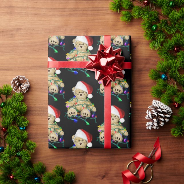 Papel De Presente Urso De Natal Em Luzes (Presente de Natal)