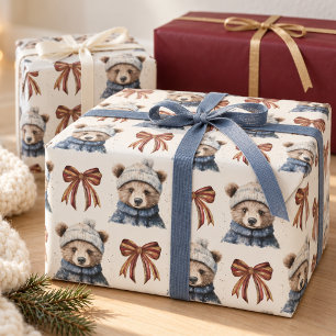 Papel De Presente Urso de Natal Fofo de Inverno