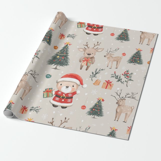 Papel De Presente Urso de Natal padrão do Papai Noel (1) (Desenrolado)