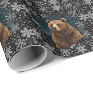 Papel De Presente Urso de Natal retrógrado paisagem nevada