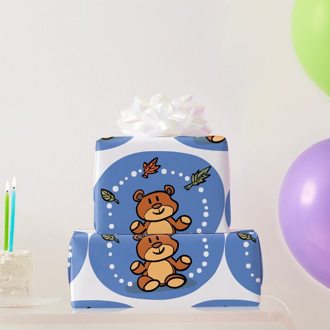 Papel De Presente Urso de outono com Folhas Chatas (Criador carregado)