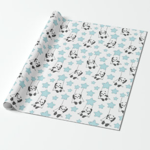 Papel De Presente Urso De Panda Bonito Entre As Estrelas  Bebê