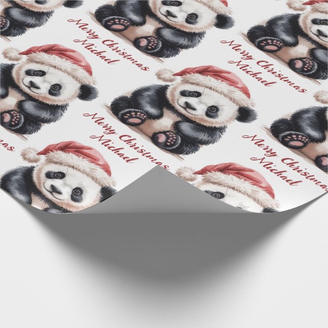 Papel De Presente Urso de Panda de Feliz Natal Personalizado (Ponta)