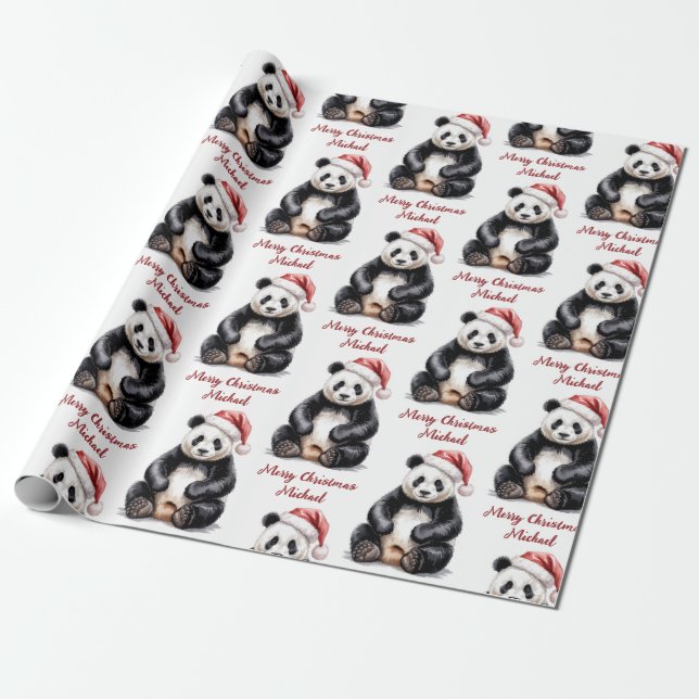 Papel De Presente Urso de Panda de Feliz Natal Personalizado (Desenrolado)