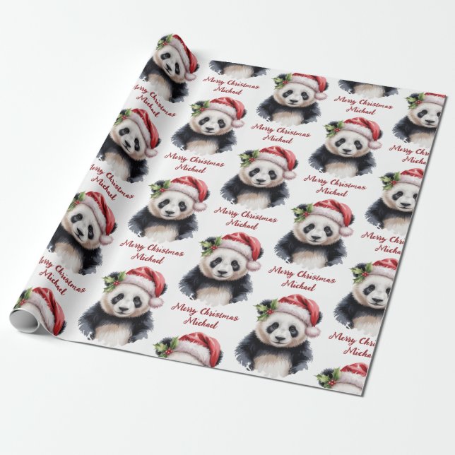 Papel De Presente Urso de Panda de Feliz Natal Personalizado (Desenrolado)