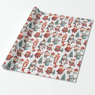 Papel De Presente Urso de Papai Noel de Rena em Verde Mentol Padrão