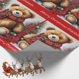 Papel De Presente Urso de Pelúcia Adicionar Nome da Criança Natal Cl