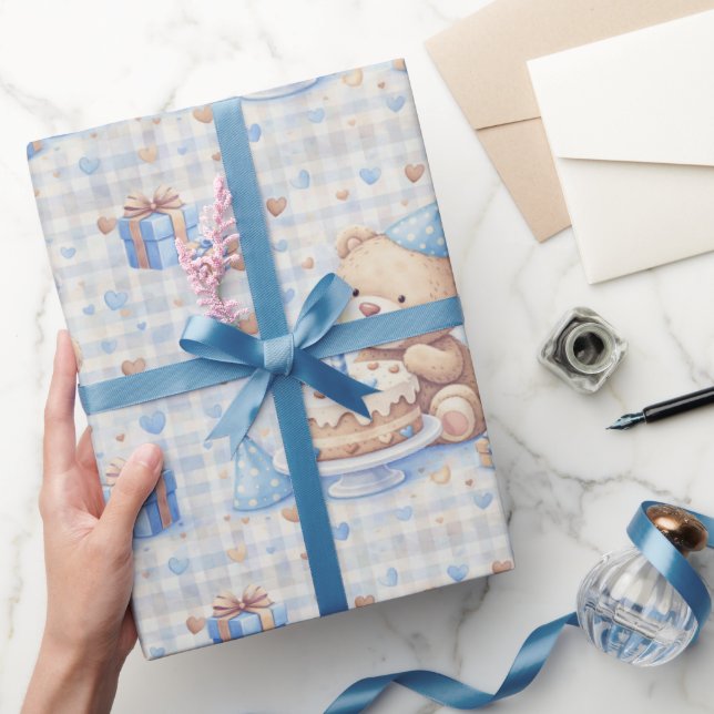 Papel De Presente Urso de Pelúcia Aniversário de Um Ano  (Presentear)