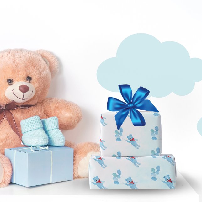 Papel De Presente Urso de pelúcia aquarela com balões (Criador carregado)