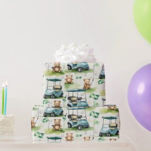 Papel De Presente Urso de pelúcia de golfe com carrinho de golfe no 