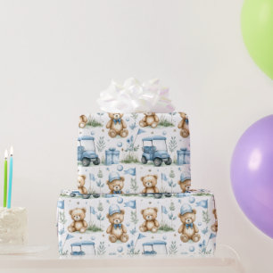 Papel De Presente Urso de pelúcia de golfe com carrinho de golfe no 
