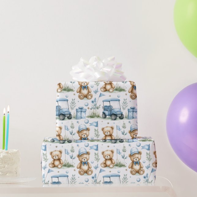 Papel De Presente Urso de pelúcia de golfe com carrinho de golfe no  (Presentes para festas)