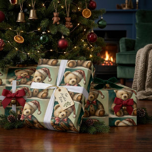 Papel De Presente Urso de pelúcia de Natal vintage