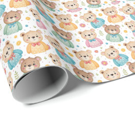 Papel De Presente Urso de pelúcia e flores