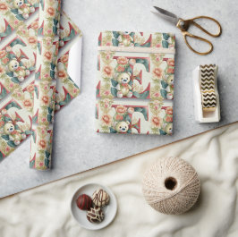 Papel De Presente Urso de pelúcia floral letra E
