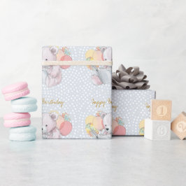 Papel De Presente Urso de pelúcia lendo um livro Bebê em Flor