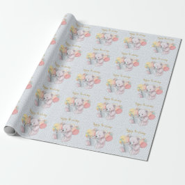 Papel De Presente Urso de pelúcia lendo um livro Bebê em Flor